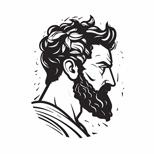 Alpha male ancient greek stoic illustration, looking at the camera, minimal, outline strokes only, black and white, logo, vector, minimalistic, white background