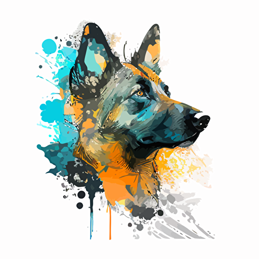dutch shepherd stylized, white background, vector, splash art