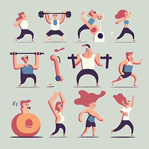 vector <emotion> people doing different activities like weightlifting, running, yoga, and meditation.