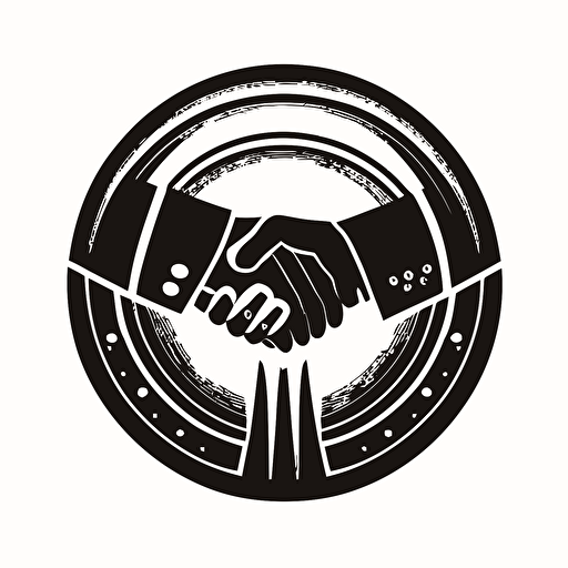 monogram iconic logo of a handshake, retro pictorial, black vector on a white background