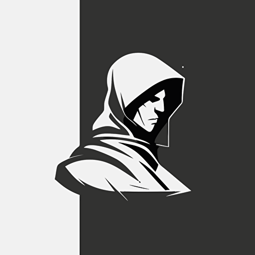 black and white vector logo of a minimalistic monk for a modern, futuristic, simple tech company