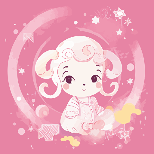 illustration for child, vector, pink, aries astrology baby 6144x6144