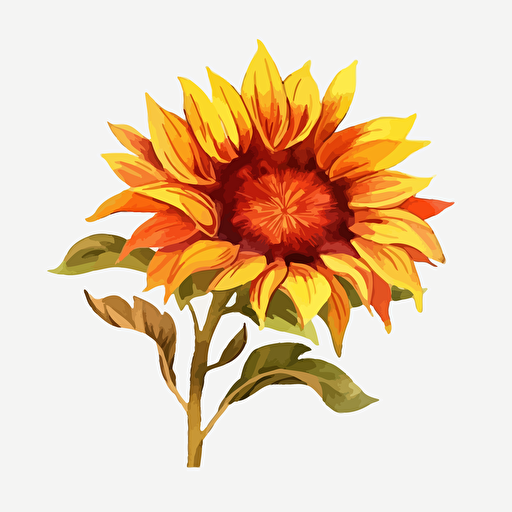 sunflower, detailed, cartoon style, 2d watercolor clipart vector, creative and imaginative, hd, white background