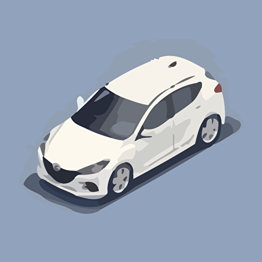 isometric icon, white 2010 Mazda3 5-door, solid background, in the style of Matthew Skiff illustrations, in the style of Christopher Lee illustrations, in the style of Jonathan Ball illustrations, simple, rough-edged drawing, vector illustration, flat art,