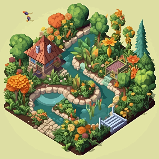 isometric cartoon vector image of a small botanical garden