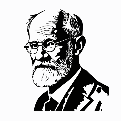 sigmund freud black and white vector style, white background
