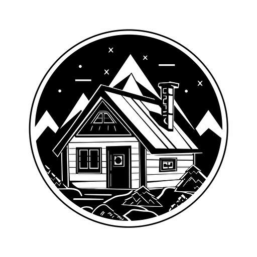 cabin:2, logo:3, black white drawing, vector, in style of board game