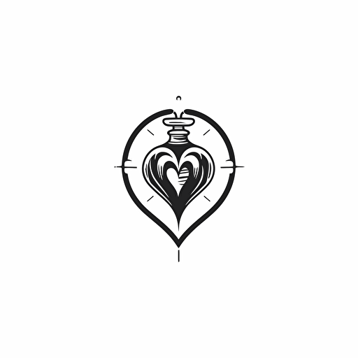 logo of a dagger heart and a hour glass and white, very introverted, circle, simple vector, illustrator, white background, full HD