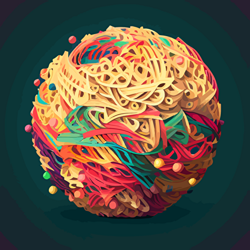 sphere covered in noodles, vector art, colorful