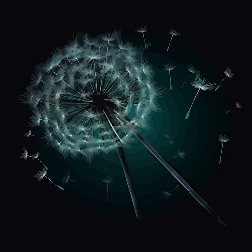 dandelion leaf flying, creative, 2d vector on black background