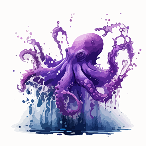 purple octopus in a vector art splashing ink