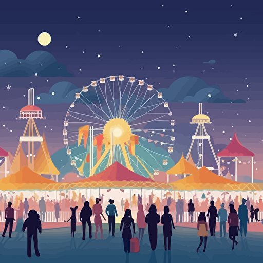 simple vector illustration of a fairgrounds at night with people