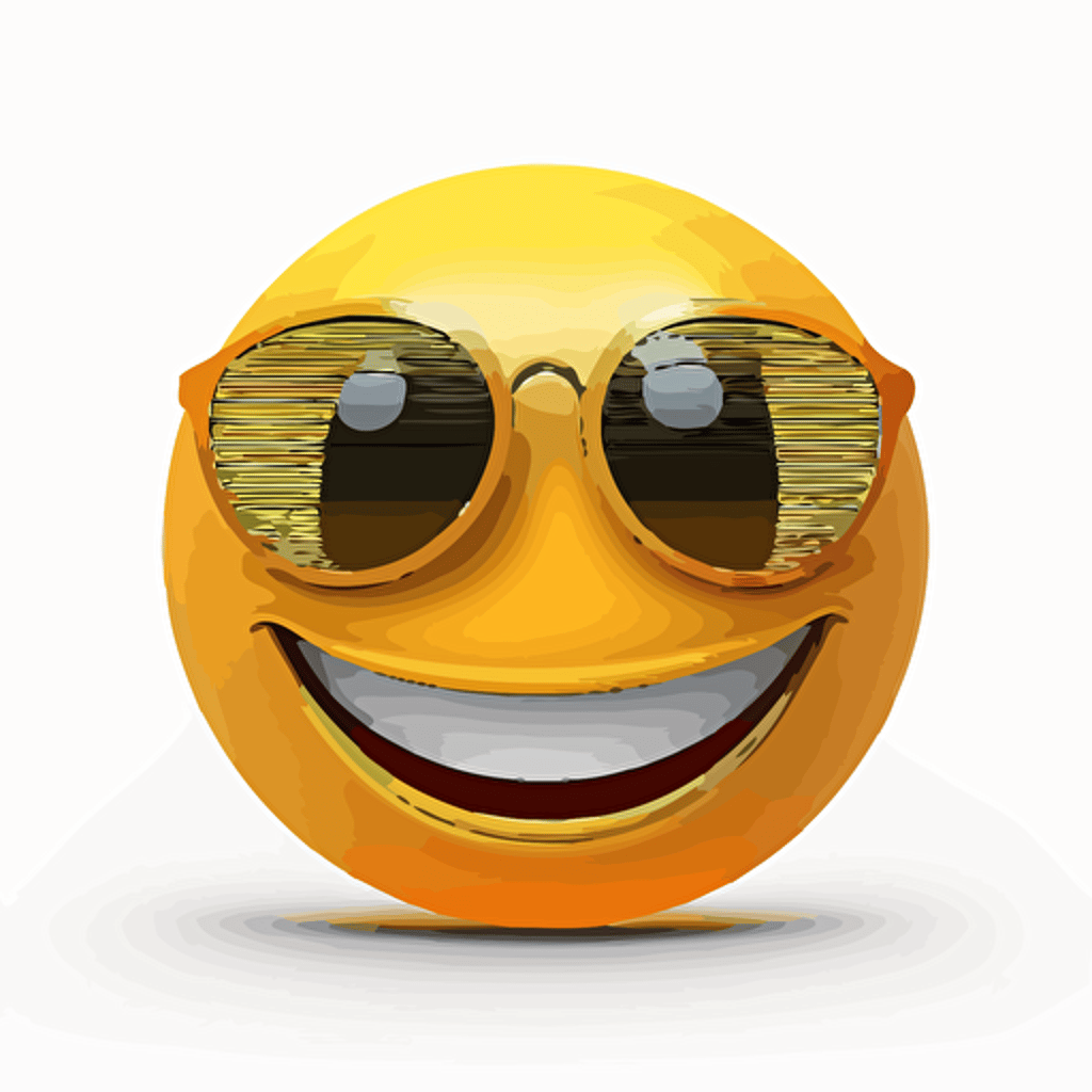 a classic smiling face emoji that is yellow and has sunglasses on and gold teeth on the bottom simple art vector image emoji style art