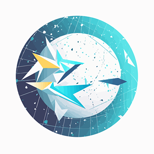 a thunderbolt over geometric sphere drawing, in the style of rtx on, geodesic structures, insignia, white background, flat vector