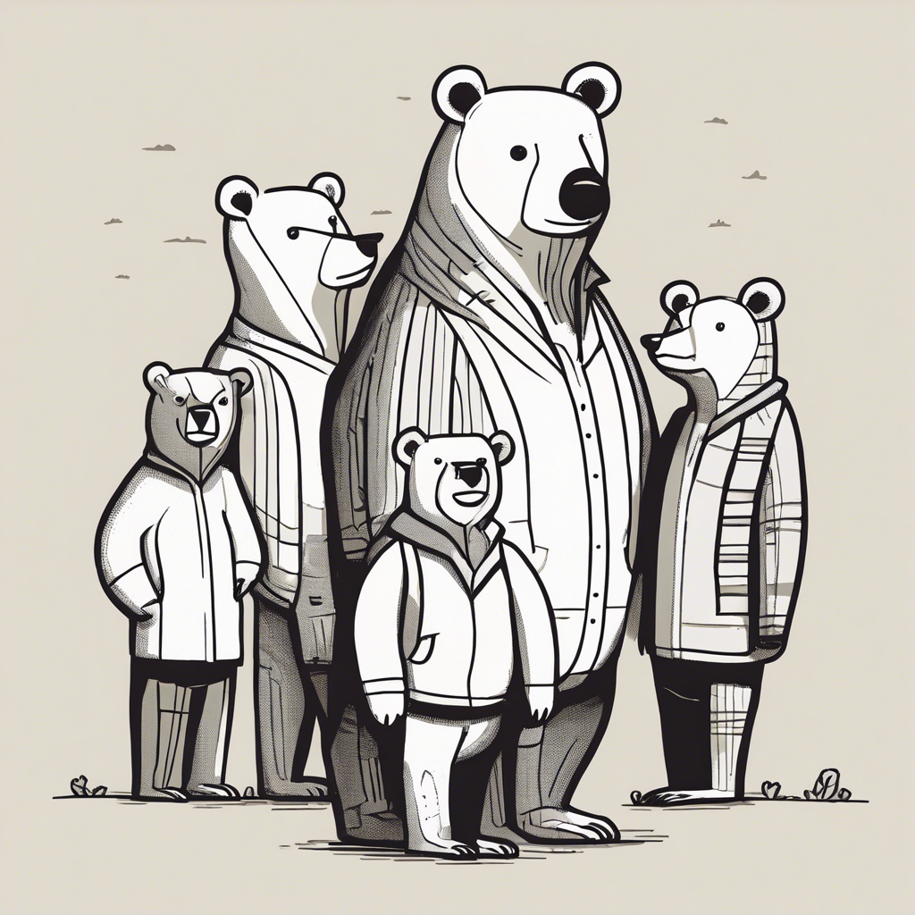 a family of bears, illustration in the style of Matt Blease, illustration, flat, simple, vector