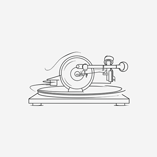 a fine pen drawing of a record player tonearm in the style of mo ganji, one line, simplicity, logo design, vector