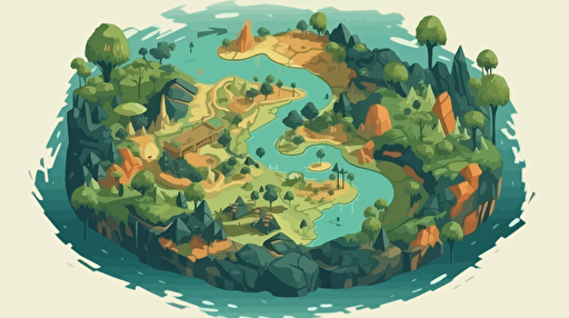 Concept art map of a foreign jungle planet, dense flora, jungle, flat vector illustration
