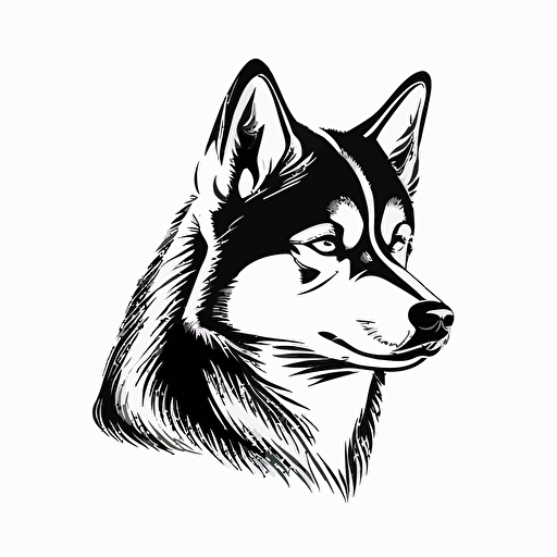 simple mascot iconic logo of a Siberian husky for a dog sled expedition, black vector on a white background