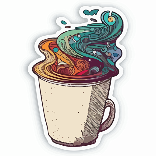 sticker, coffee cup, vector, white background, contour, colorful