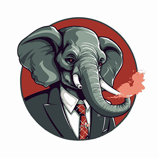 elephant in a business suit, smoking a cigarette, wearing sunglasses, vector logo, vector art, simple, cartoon, 2d