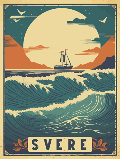 retro poster with sea for printing, vector,