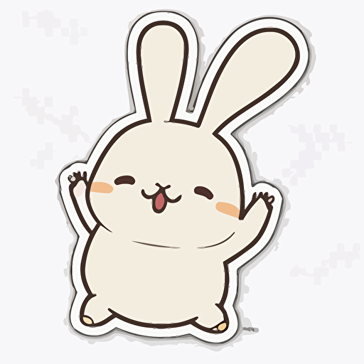 sticker, happy kawaii bunny, vector, white background, contour