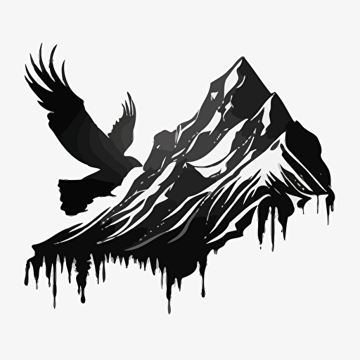 create a timeless modern logo of a mountain with a spread wing black vector white background