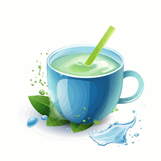 blue matcha tea, vector art, white background