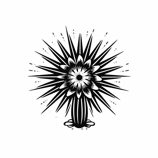symmetrical logo of a saguaro cactus, vector illustration, minimal, black and white, cactus flower