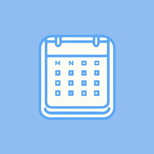 vector line illustration of a white calendar icon, logo, blue background, minimal, clean, monoclor no text, no details, no numbers