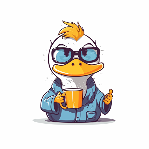 duck wearing eyewear and drinking tea ,vector illustration style,Minimalistic, illustration, White Background