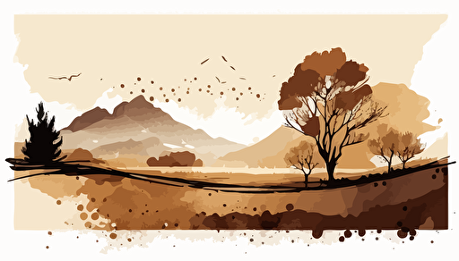 brown and beige watercolour landscape, minimalist, vector, countour