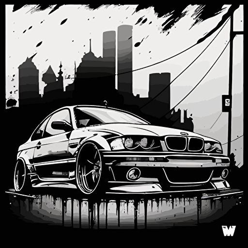 e46, black and white, comic style, urban, vector, logo