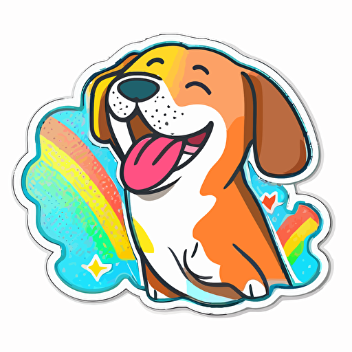 sticker, Happy colorful dog, kawaii, contour, vector, white background