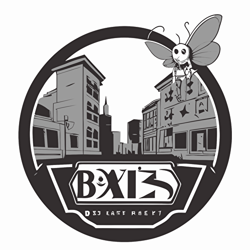 pixies in the bad part of the city, vector logo, vector art, emblem, simple cartoon, 2d, no text, white background
