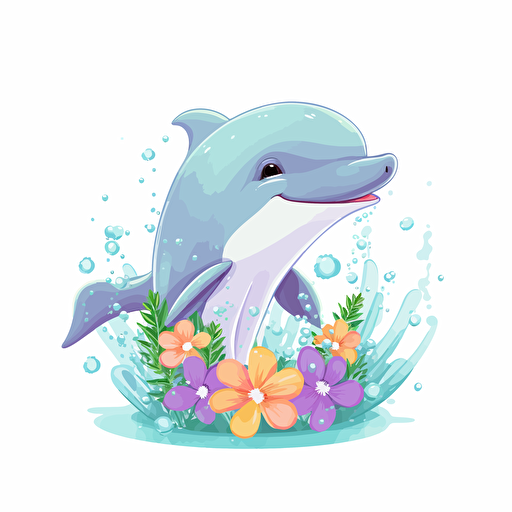 cute dolphin, detailed, cartoon style, 2d clipart vector, creative and imaginative, floral, hd, white background