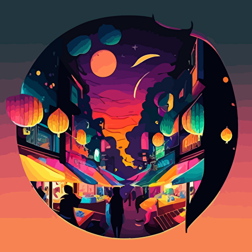 vector art colorful, galaxy, taiwanese night market