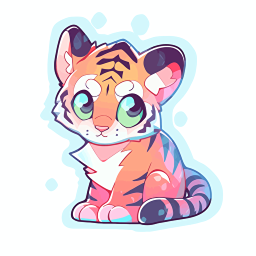 vector art of a tiger illustration stickers, vivid colors, colorful, pastel cute colors, white background