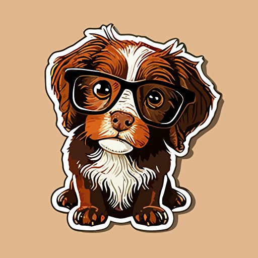 Very cute dog with glasses pixar style, 2d flat design, vector, cut sticker