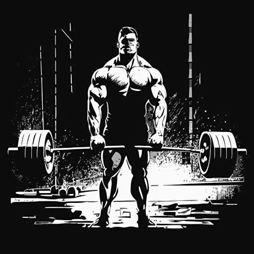 deadlift bar with weights, vector style, black and white