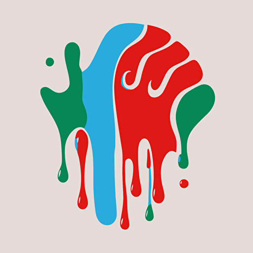 simple vector logo of a melting hand, flat design, svg, minimal, red green blue