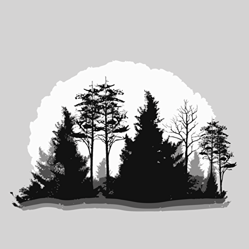 minimal, vector, black and white, trees sillhouette, forest