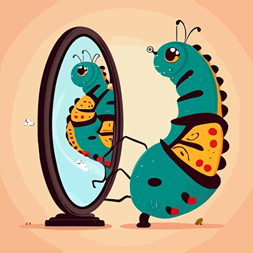 caterpillar looking into mirror in the mirror is butterfly, vector minimalistic illustration