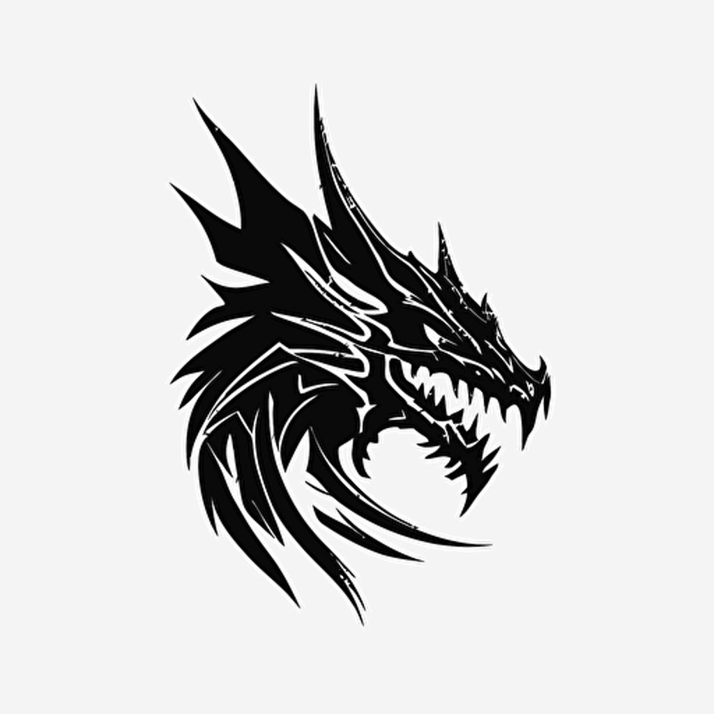minimalist technology iconic logo of dragon, black vector, on white background