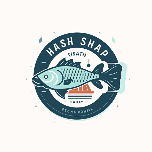 logo design, fish shop, flat, 2D, white background, simple style, vector