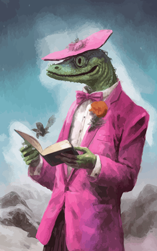 flat vector book cover design by stephen gammell showing painted wallpaper hawaii background to a pink anthropomorphic gecko salesman wearing a battered worn suit