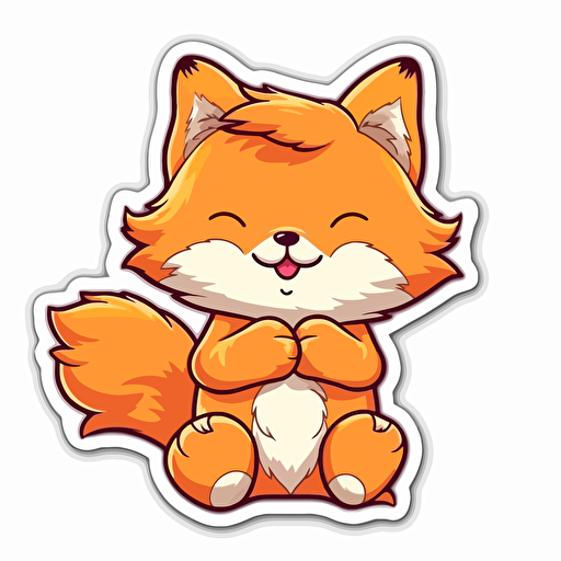 sticker, happy bright orange fox playing, kawaii, contour, vector, white background