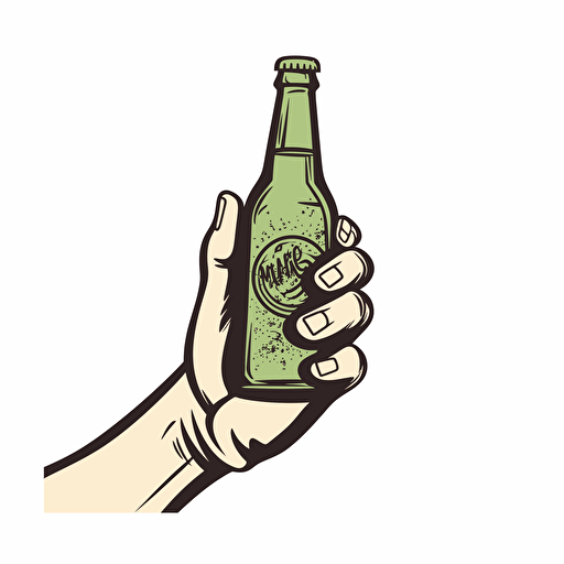 man's hand holding a bottle, hand raised up, vector logo
