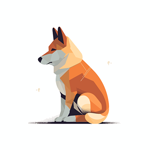 flat 2d vector, shiba inu in anime style 2/3 left side profile shot, Shiba Inu wearing, Vector illustration, white background