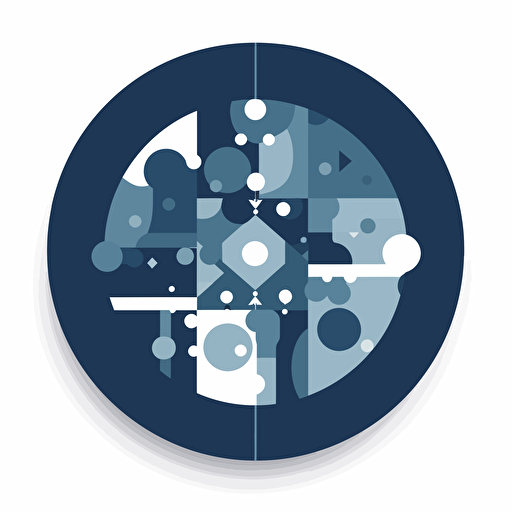 Minimalistic round war table, logo style, geometric shapes, top view, vector, cartoon style, white background, dark blue and dark gray color mix
